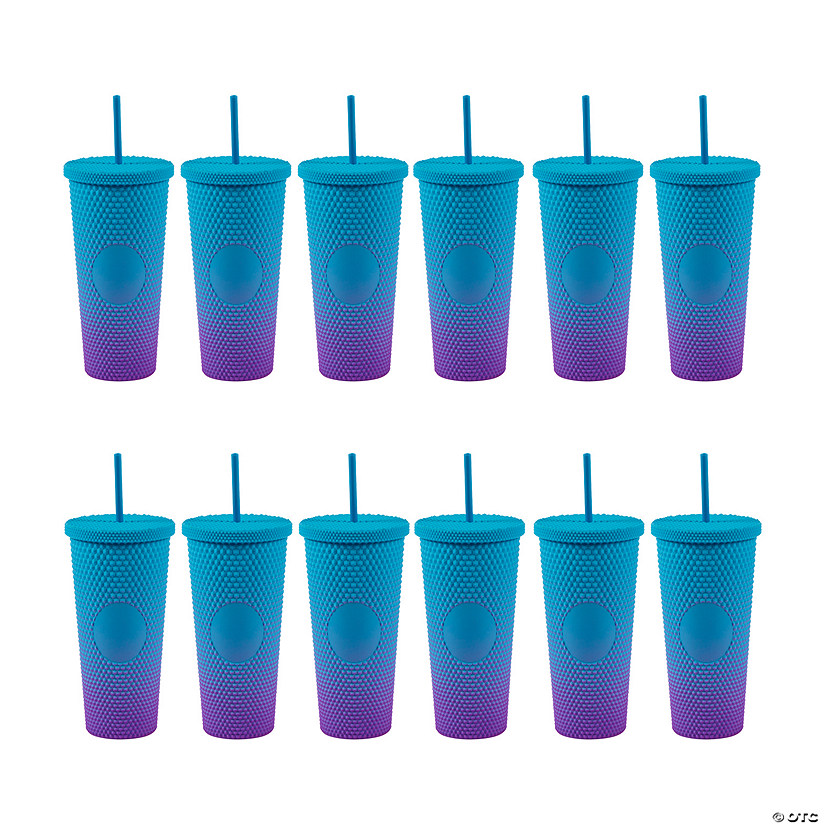 24 oz. Blue & Purple Reusable Plastic Tumblers with Lids & Straws - 12 Ct. Image