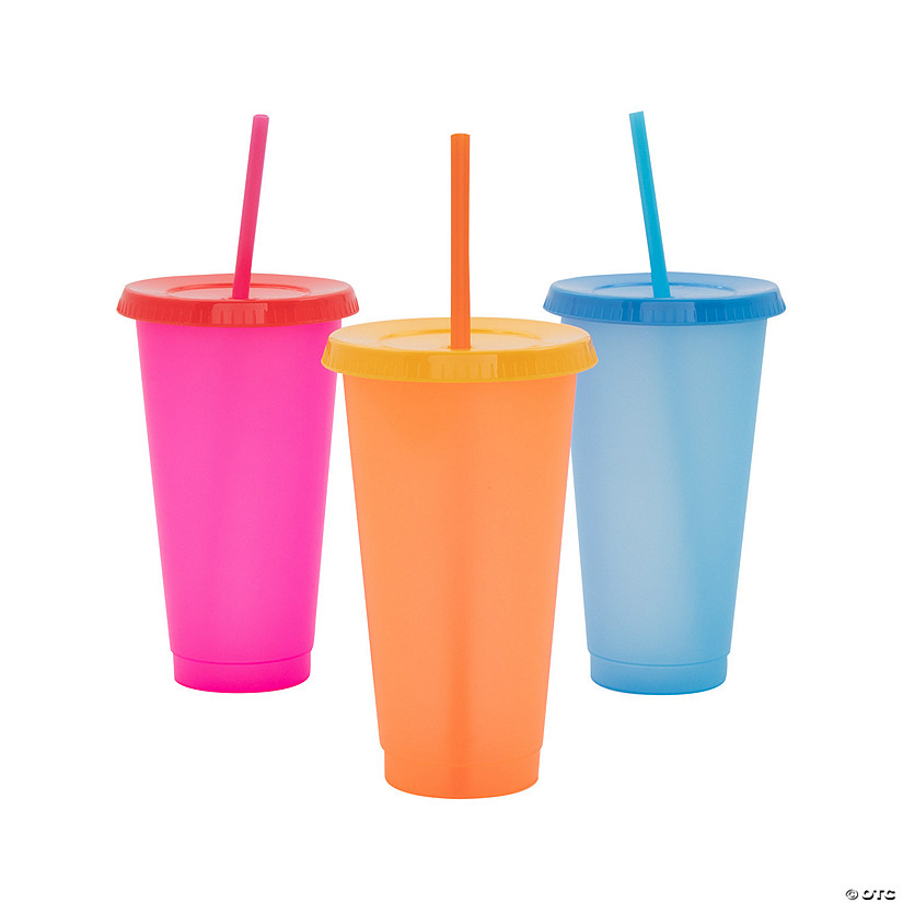 24 oz. Color-Changing Reusable BPA-Free Plastic Tumblers with Lids & Straws - 6 Ct. Image