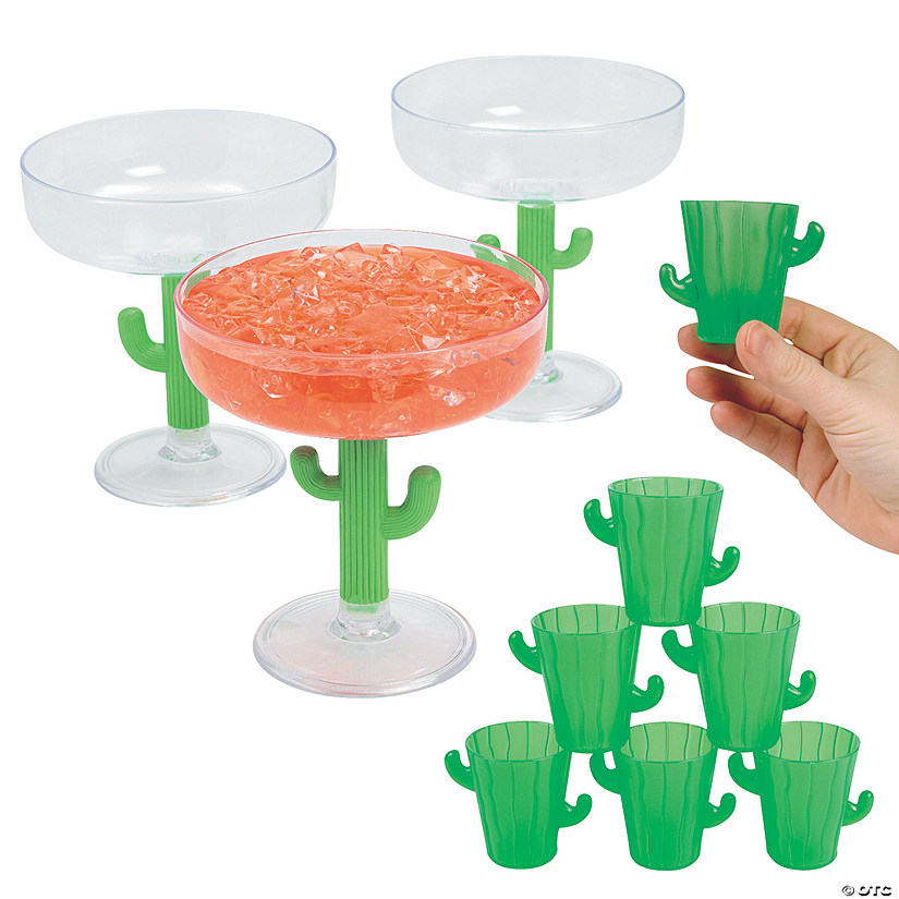 24 Pc. Fiesta Cactus Plastic Glasses Kit for 12 Guests Image