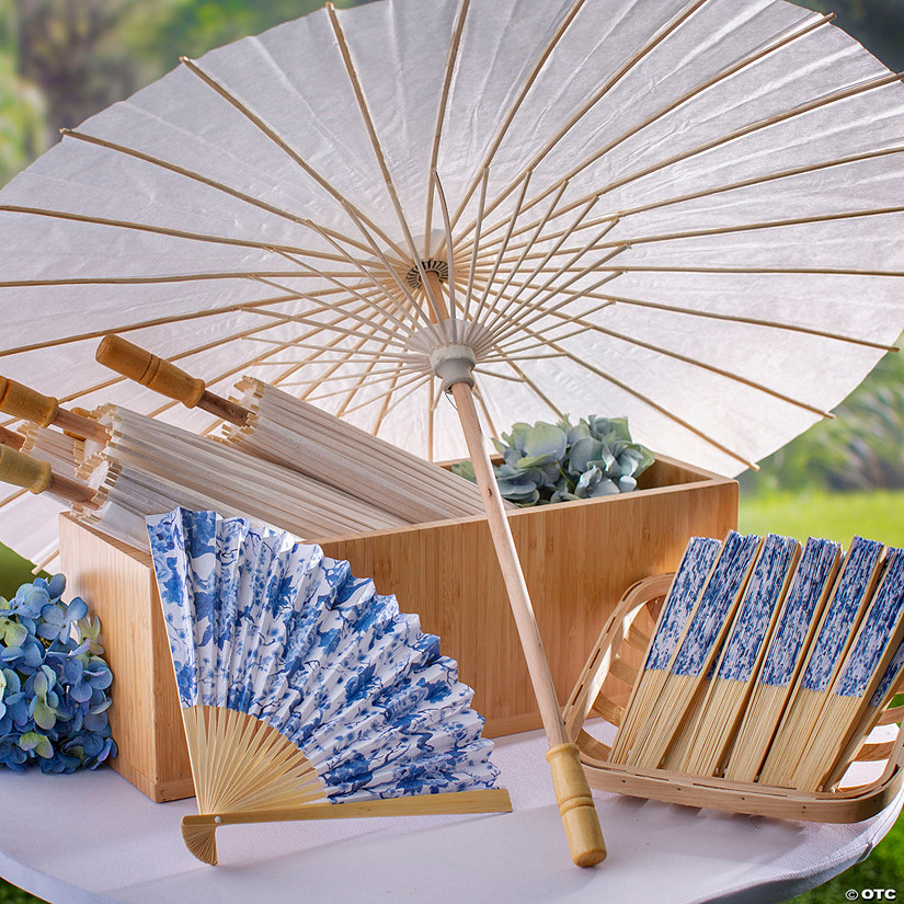 24 Pc. Parasol & Chinoiserie Hand Fan Kit for 12 Image