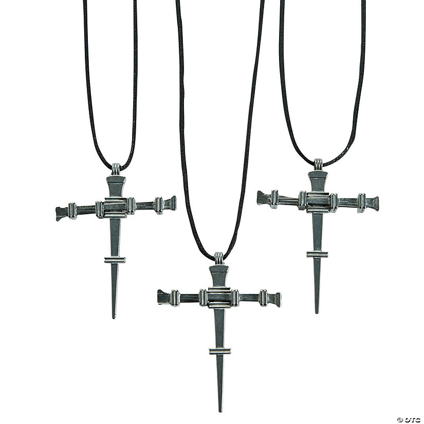 24" x 2" Pewtertone Nail Cross Necklaces on Nylon Cord - 12 Pc. Image