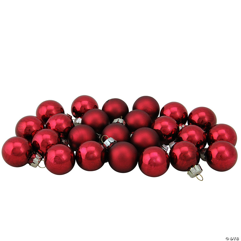 24ct Red Dual Finish Glass Christmas Ball Ornaments 1" (25mm) Image