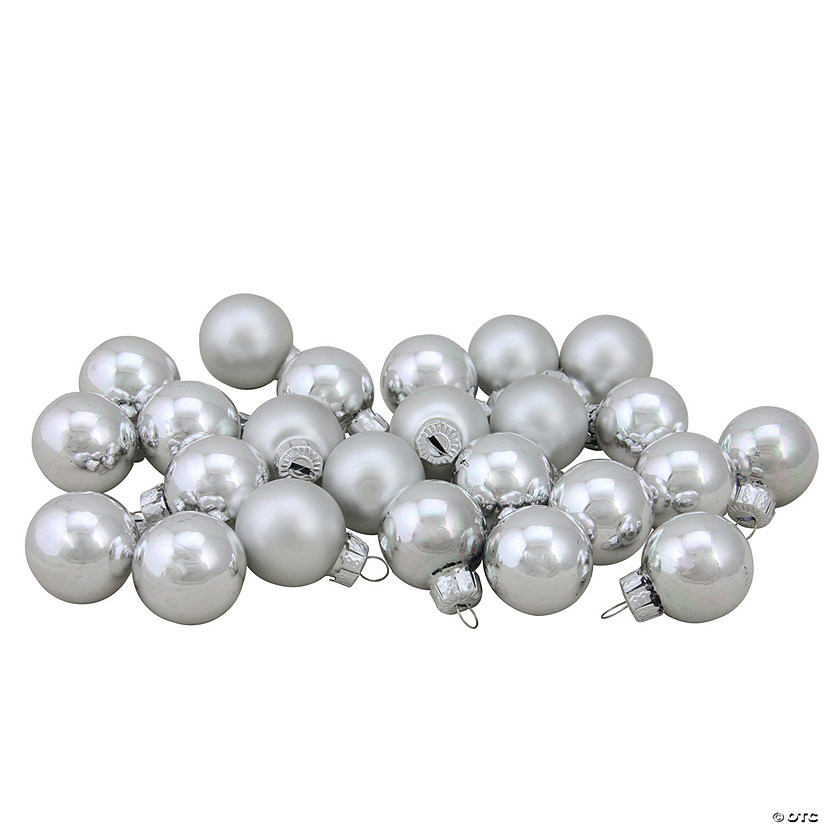 24ct Silver 2-Finish Glass Christmas Ball Ornaments 1" (25mm) Image