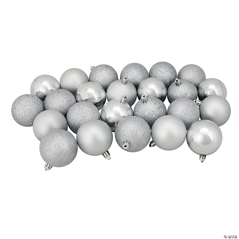 24ct Silver 4-Finish Shatterproof Christmas Ball Ornaments 2.5" (60mm) Image