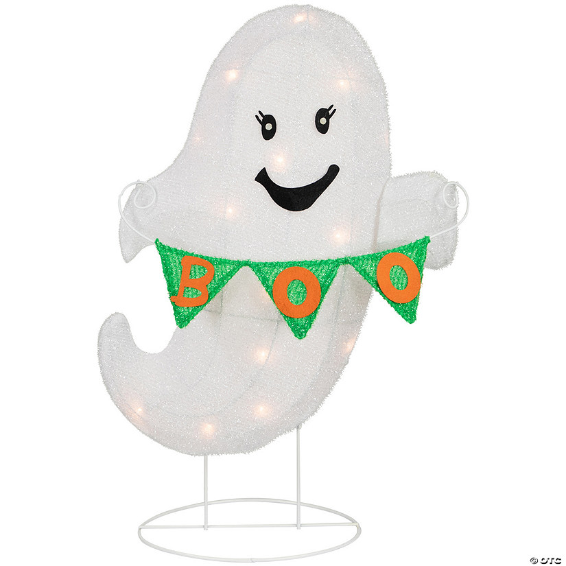 25" Lighted LED Ghost with "Boo" Banner Halloween Yard Decoration Image