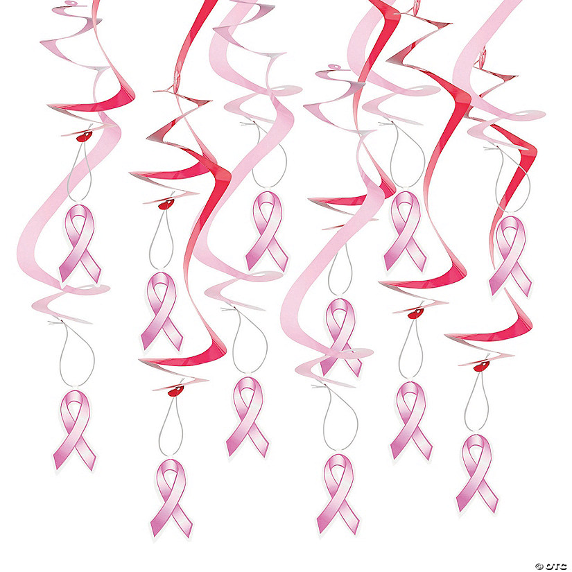 25" Pink Ribbon Hanging Swirl Decorations - 12 Pc. Image