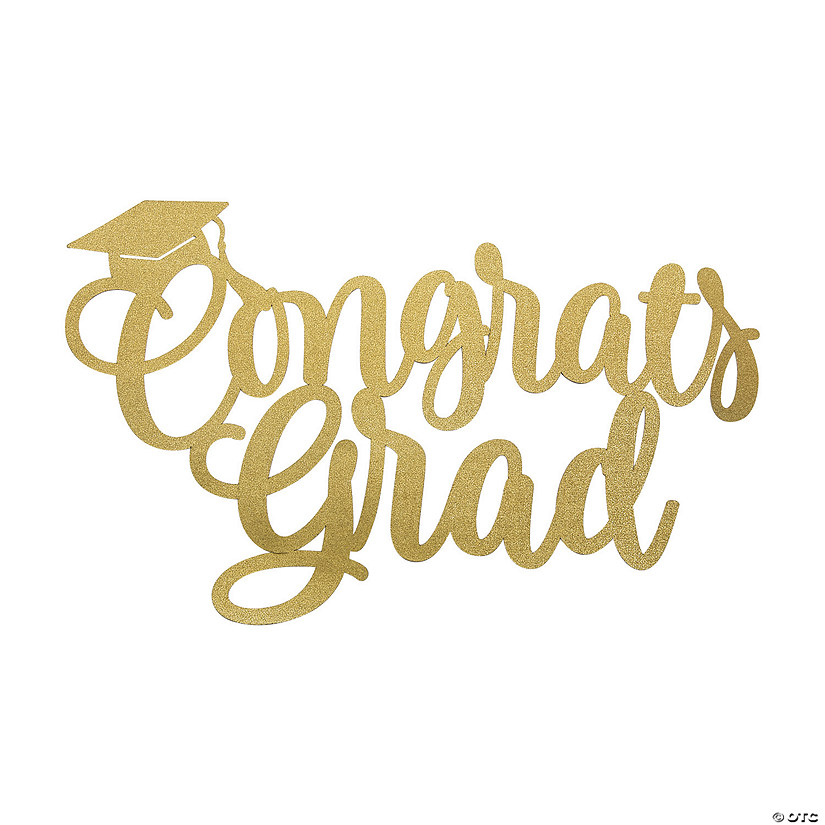 25" x 15" Congrats Grad Script Gold Die-Cut Cardstock Photo Prop Image