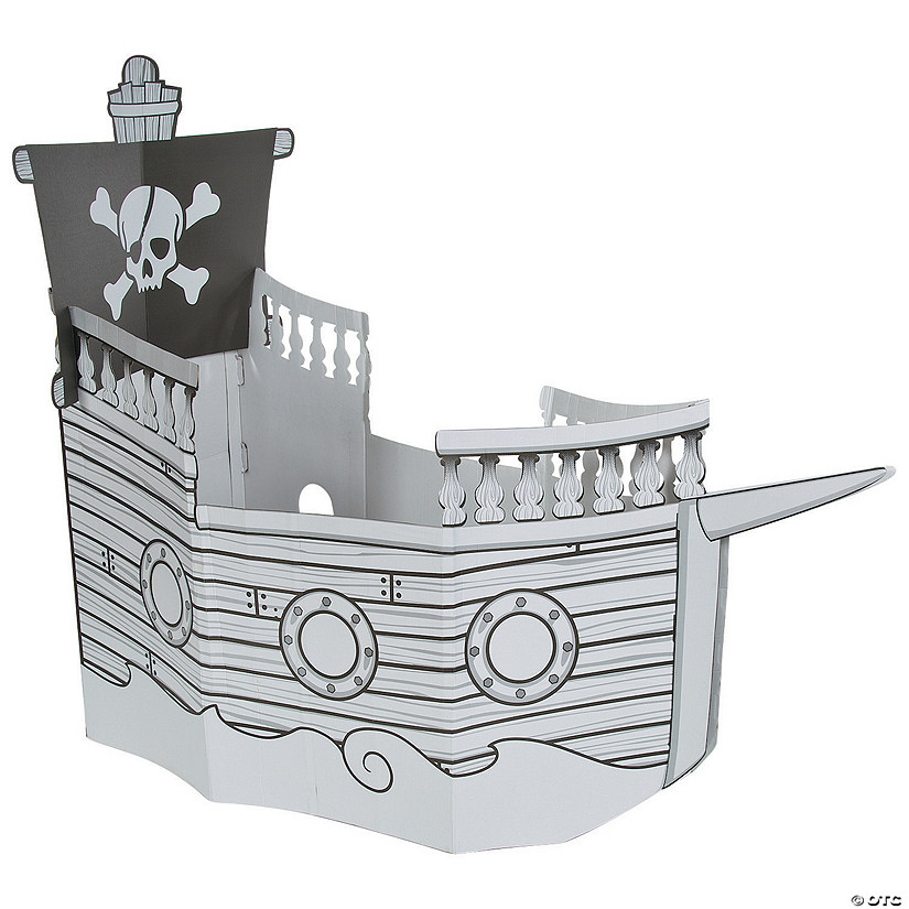 25" x 35" Color Your Own Pirate Ship White Cardboard Playhouse Image