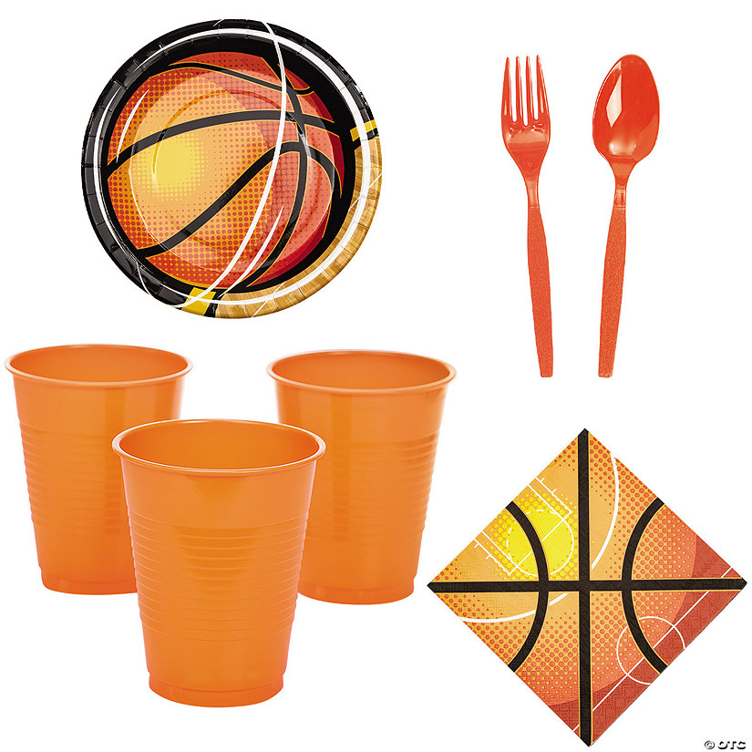 252 Pc. Basketball Party Disposable Tableware Kit for 48 Guests Image