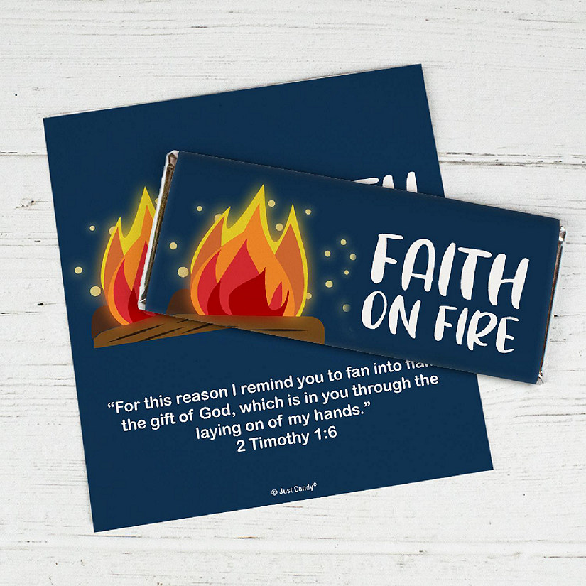 25ct Faith on Fire Vacation Bible School Religious Candy Bar Wrappers DIY Party Favors (25 Wrappers) Image