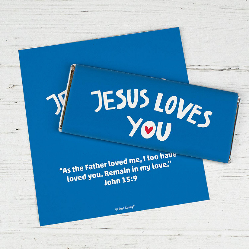 25ct Jesus Loves You Vacation Bible School Religious Candy Bar Wrappers DIY Party Favors (25 Wrappers) Image