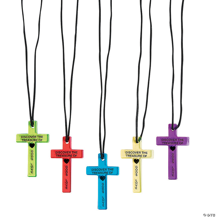 26" x 2 1/4" Bulk 48 Pc. Bright Red, Yellow, Green, Blue & Purple Cross Necklaces Image
