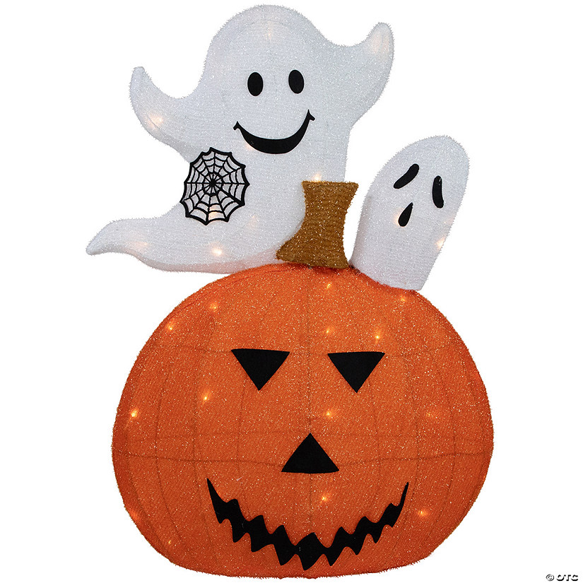 27.5" LED Lighted Battery Operated Jack-O-Lantern and Ghosts Halloween Decoration Image