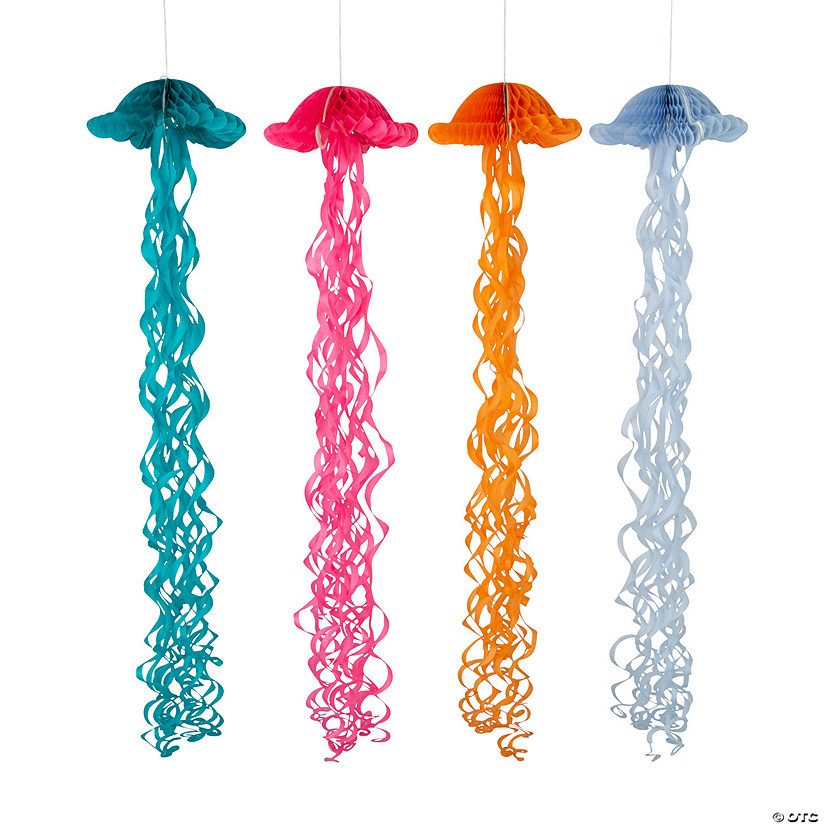 27" Under the Sea Jellyfish Honeycomb Ceiling Decorations - 4 Pc. Image