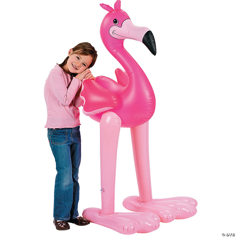 27" x 55" Jumbo Inflatable Standing Pink Vinyl Happy Flamingo Image