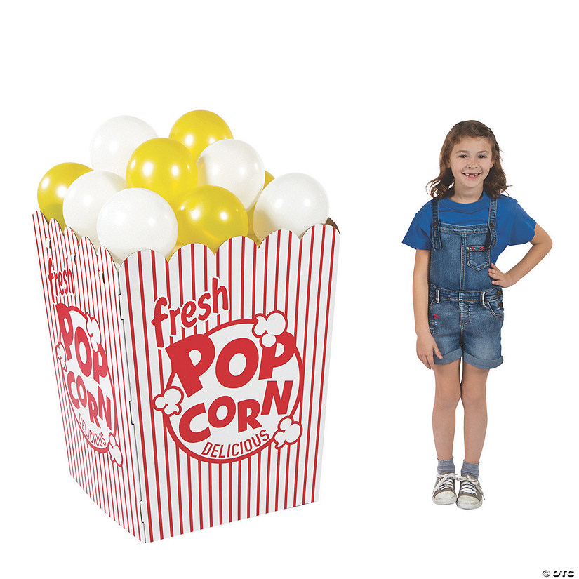 28 3/4" x 37 3/4" 3D Popcorn Box Striped Red & White Cardboard Stand-Up Image