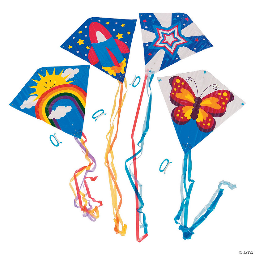 28" x 28" Bright Patterned Kites with 54" Tail Assortment - 12 Pc. Image