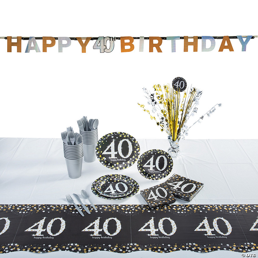 281 Pc. Sparkling Celebration 40th Birthday Tableware Kit for 8 Guests Image