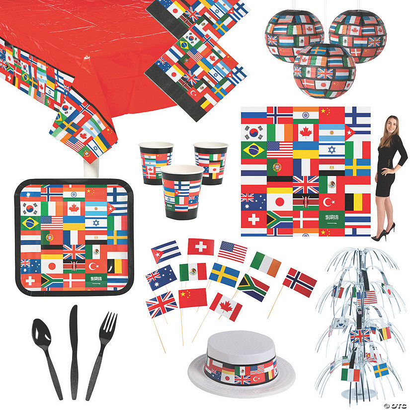 291 Pc. Flags of All Nations Party Tableware Kit for 12 Guests Image