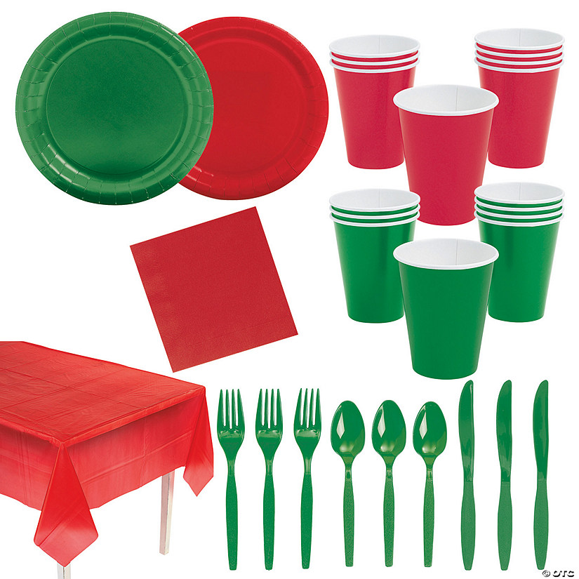 298 Pc. Red & Green Tableware Kit for 48 Guests Image