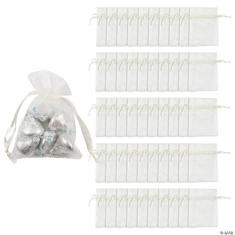3 1/2" Bulk 50 Pc. Mini Ivory Organza Drawstring Treat Bags Image