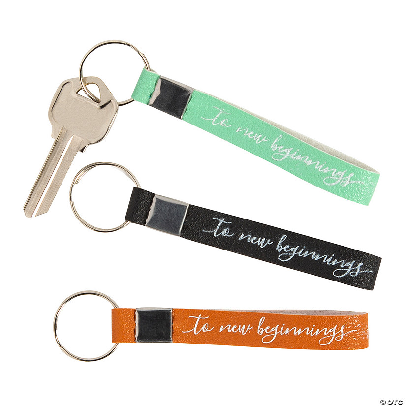 3 1/2" Graduation To New Beginnings Faux Leather Keychains - 6 Pc. Image
