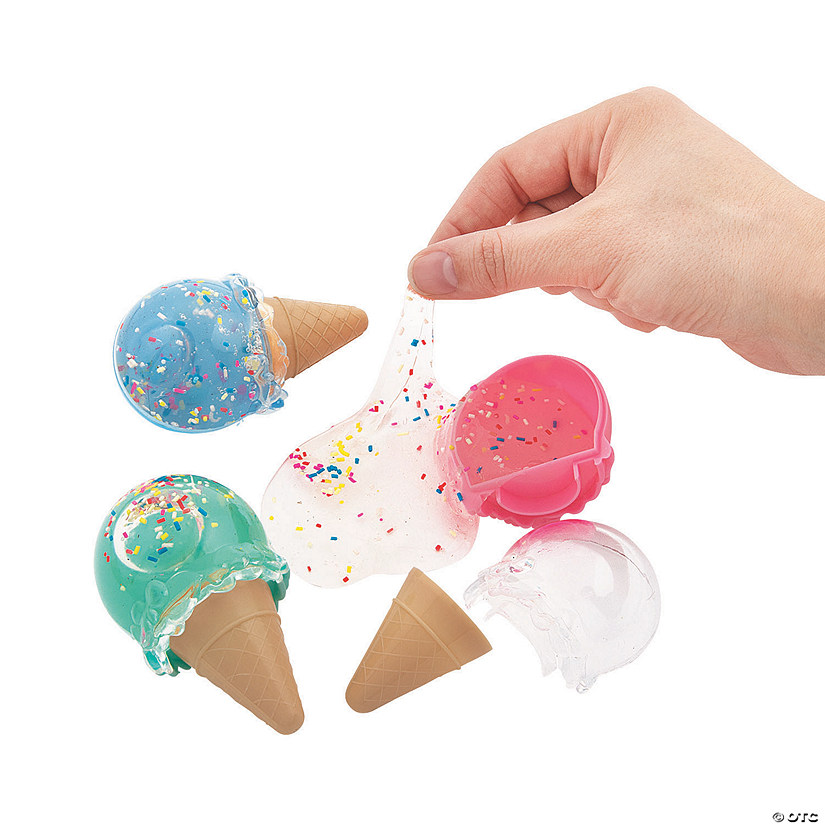 3 1/2" Pink, blue & Green Ice Cream Cone-Shaped Slimes - 12 Pc. Image
