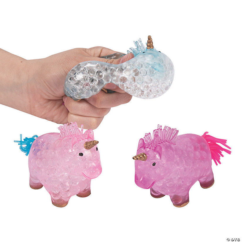 3 1/2" Squishy Gel Beads Pink, Blue & Yellow Unicorn Toys - 12 Pc. Image