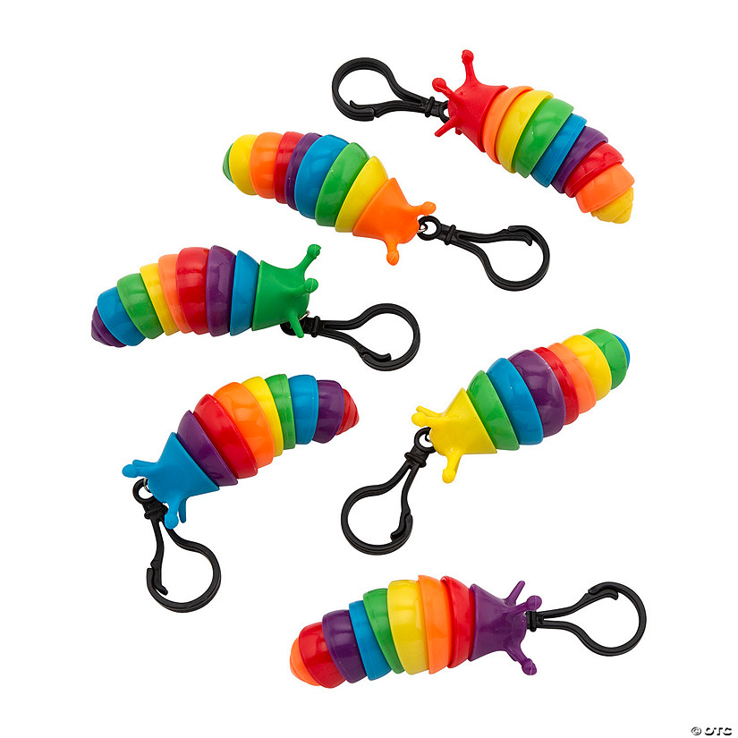 3 1/2" x 2" Rainbow Fidget Slug Backpack Clip Keychains - 24 Pc. Image