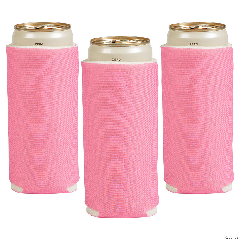 3 1/2" x 6 1/2" Solid Color Pink Foam Slim Can Coolers - 12 Pc. Image