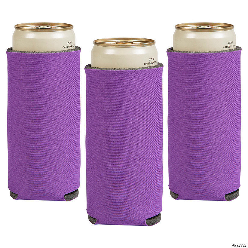 3 1/2" x 6 1/2" Solid Color Purple Foam Slim Can Coolers - 12 Pc. Image