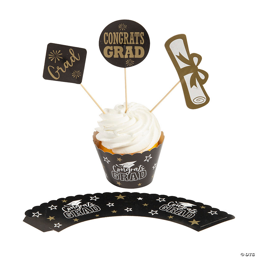 3 1/4" Bulk 100 Pc. Congrats Grad Paper Cupcake Liners with Pick Toppers Image