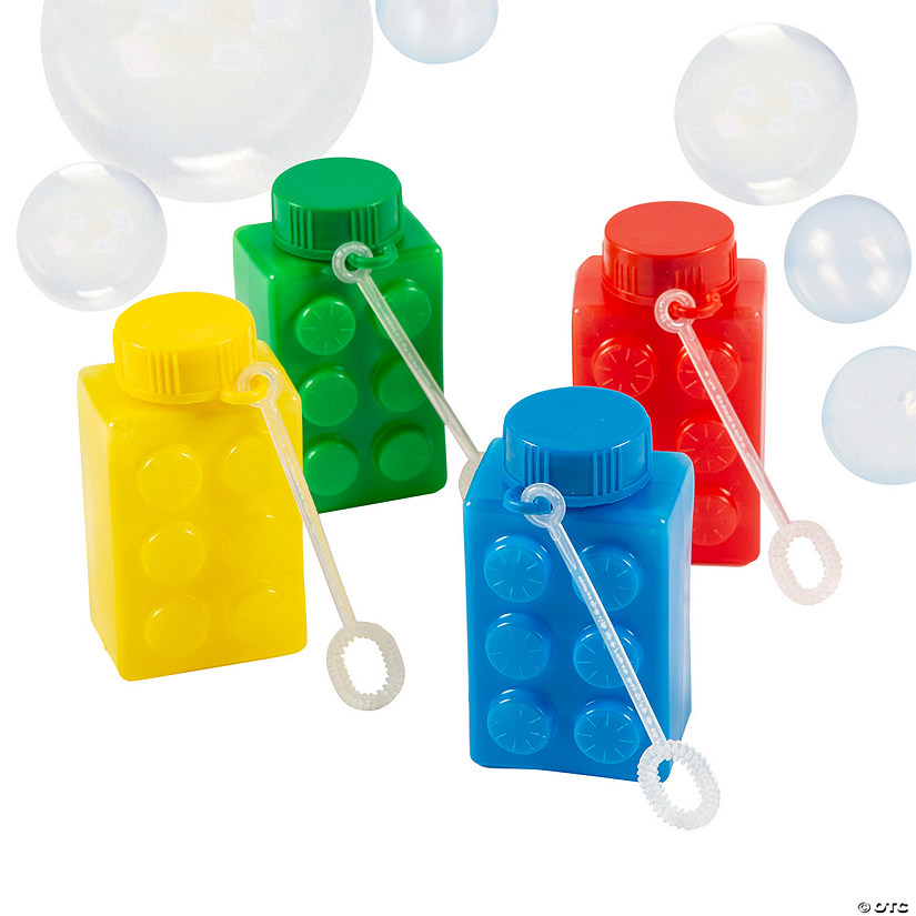 3" 2 oz. Colorful Rectangle Brick Party Bubble Bottles - 12 Pc. Image