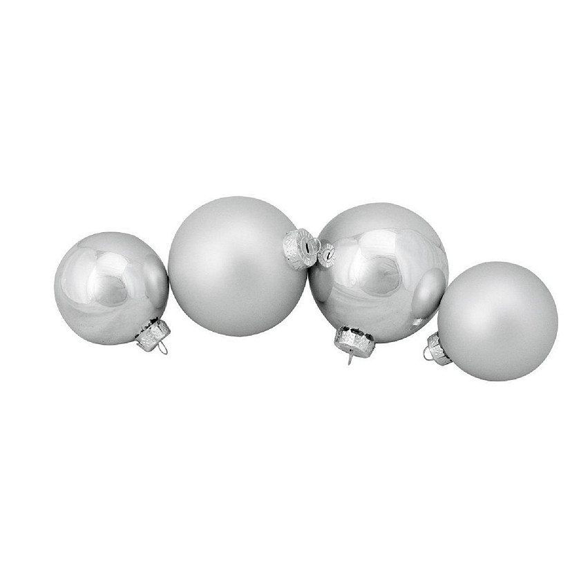 3.25-4 in. Silver Shiny & Matte Christmas Glass Ball Ornaments - 72 Count Image
