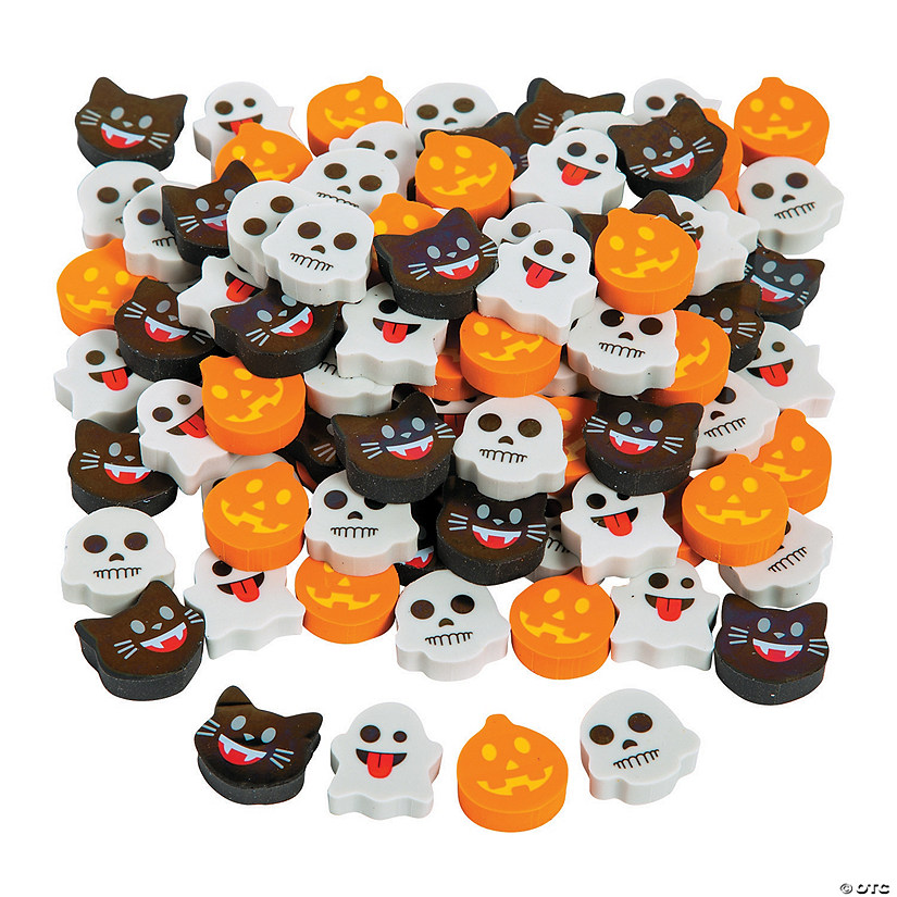 3/4" Bulk 144 Pc. Mini Halloween Face Emoji Eraser Assortment Image