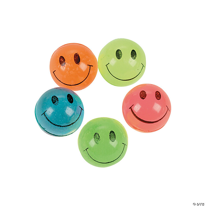 3/4" Bulk 144 Pc. Mini Smile Face Solid Color Rubber Bouncy Balls Image