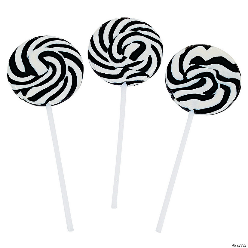 3/4" x 4 1/2" Black and White Swirl Round Lollipops - 24 Pc. Image