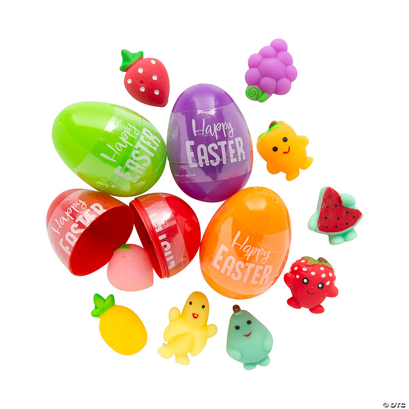 3" Bulk 48 Pc. Mochi Squishy-Filled Bright Plastic Easter Eggs Image