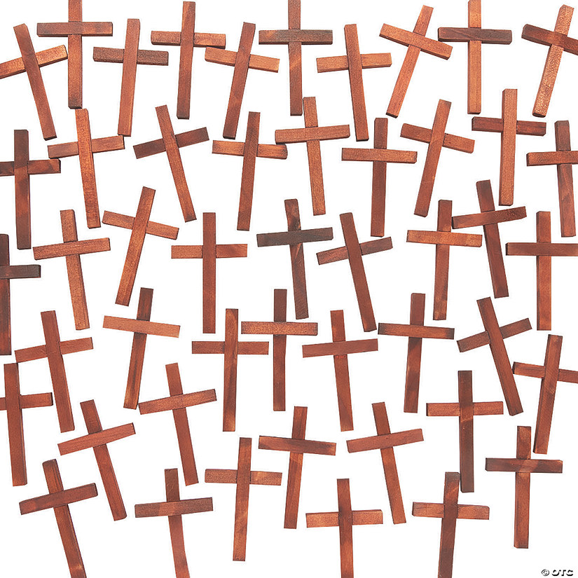 3" Bulk 48 Pc. Religious Plain Wooden Brown Mini Cross Handouts Image