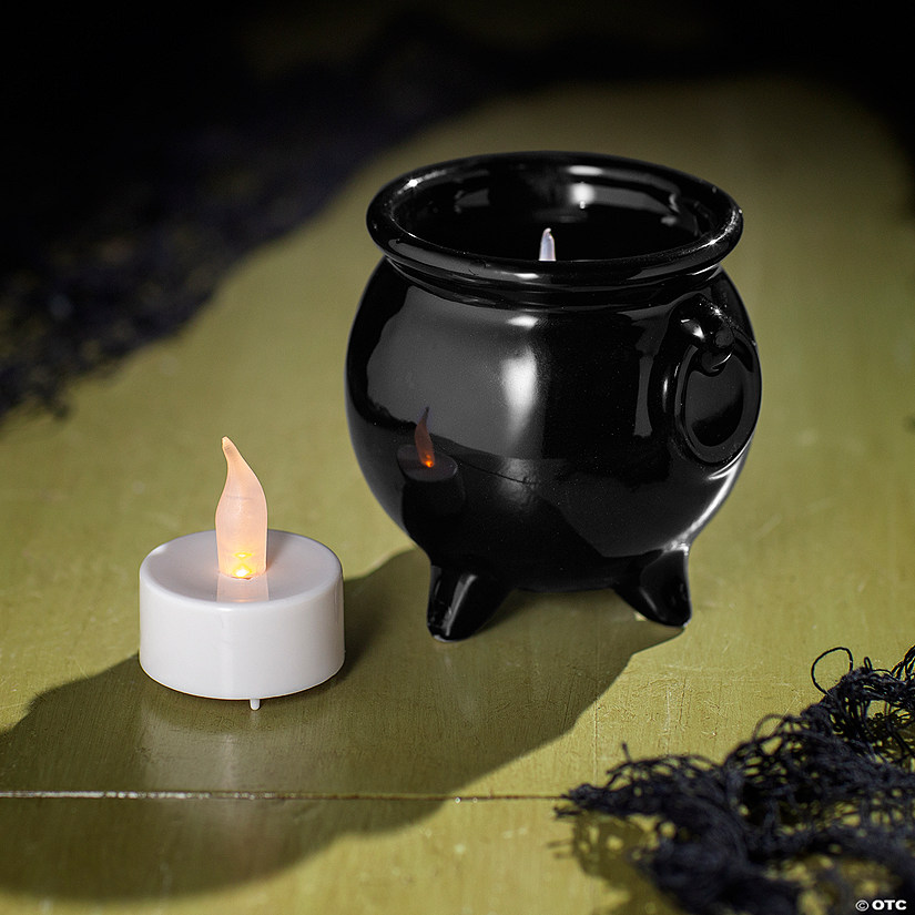 3" Ceramic Cauldron Candle Holders with Battery-Operated Candles - 24 Pc. Image