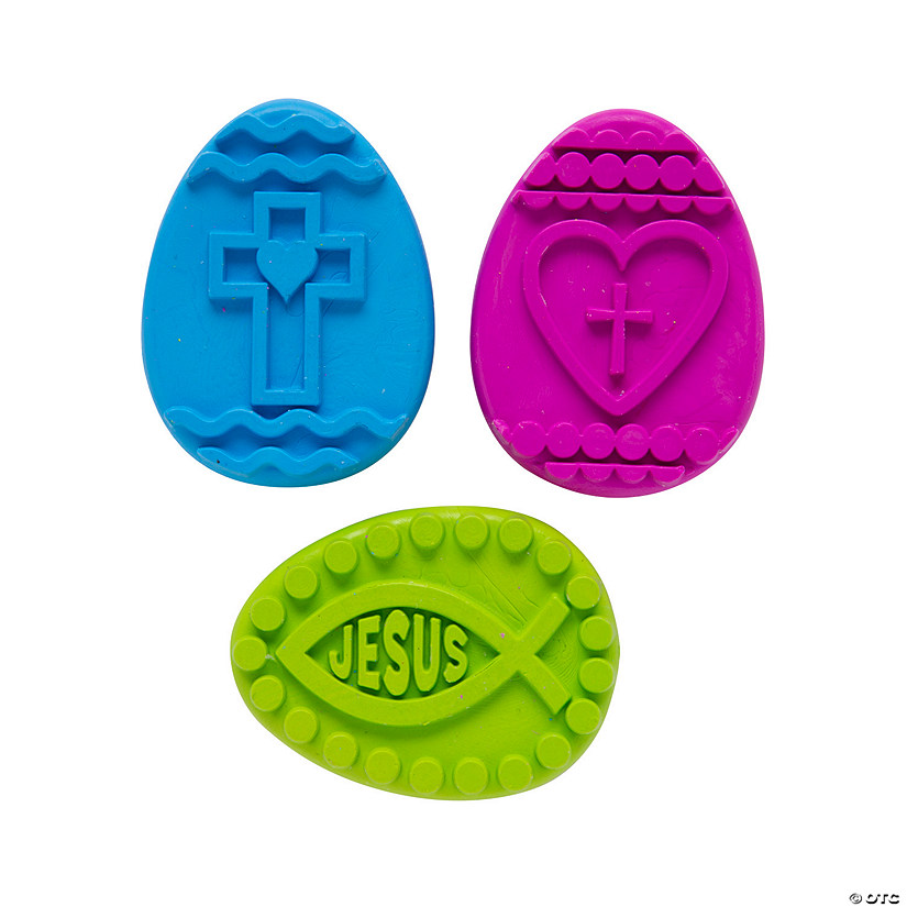 3-Color Religious Easter Egg-Shaped Crayons - 24 Pc. Image