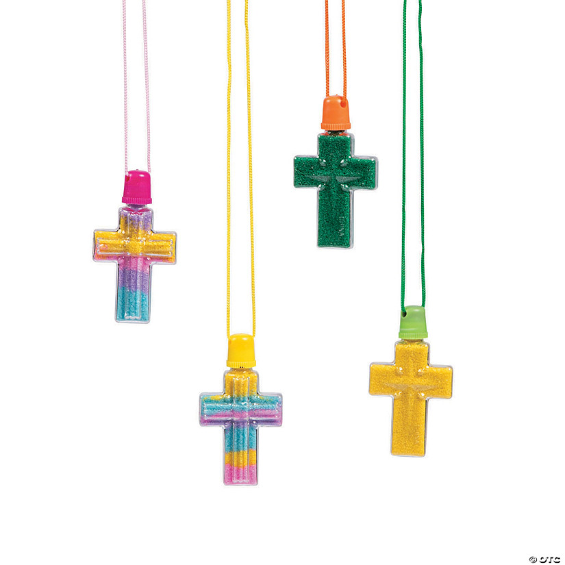 3" Cross Sand Art Plastic Bottle Breakaway Necklaces - 12 Pc. Image