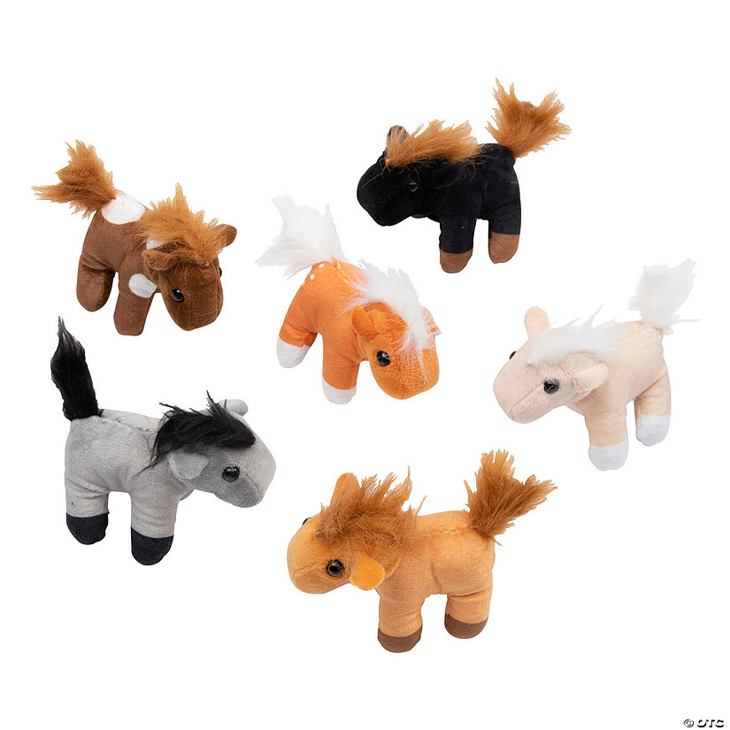 3" Mini Realistic Black, Brown, Grey & Tan Stuffed Horses - 12 Pc. Image