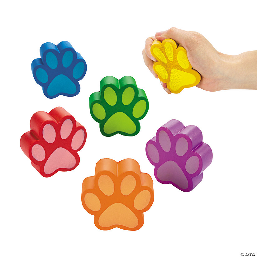 3" Paw Print-Shaped Solid Color Foam Stress Toys - 12 Pc. Image