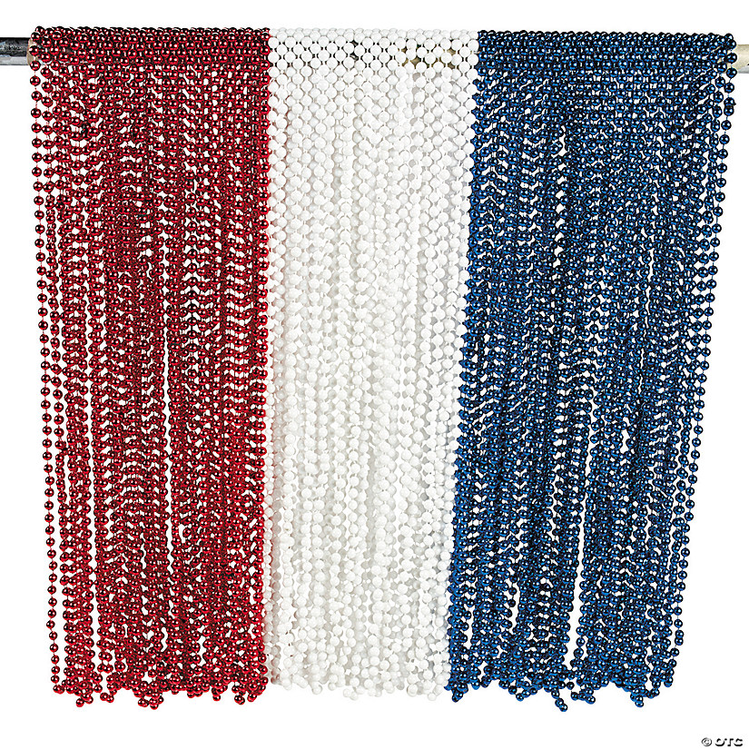 30" Bulk 144 Pc. Patriotic Red, White & Blue Bead Necklace Assortment Image