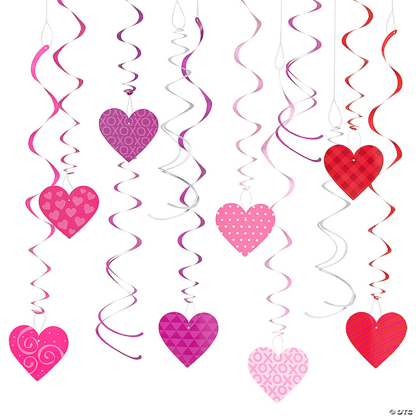 30" Hanging Valentine Hearts Swirl Decorations &#8211; 12 Pc. Image