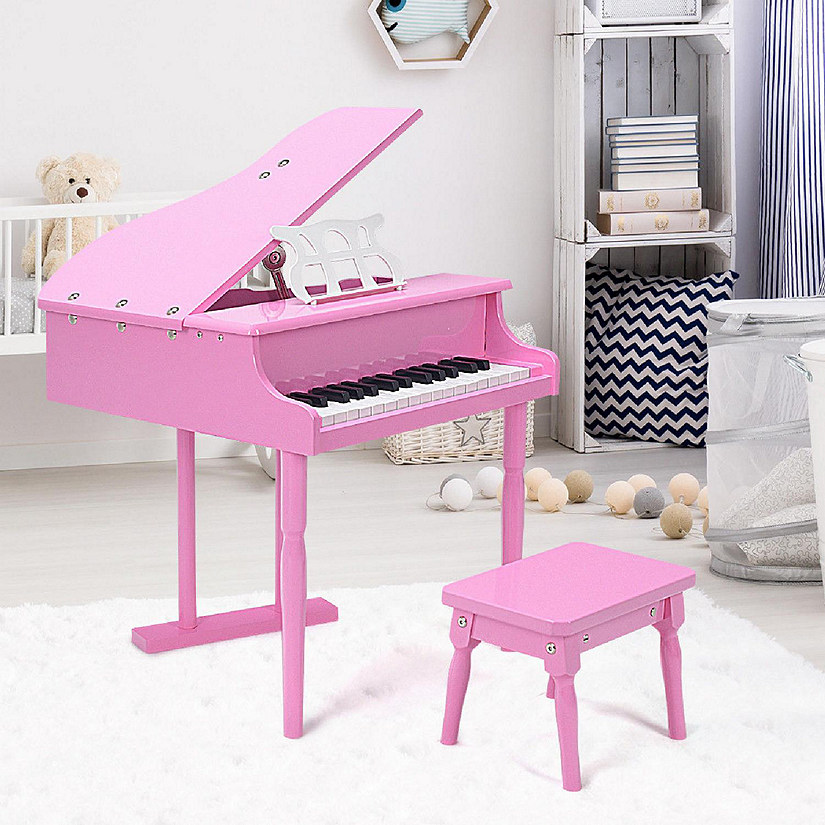 30 key Childs Toy Grand Baby Piano w/ Kids Bench Wood Pink Image