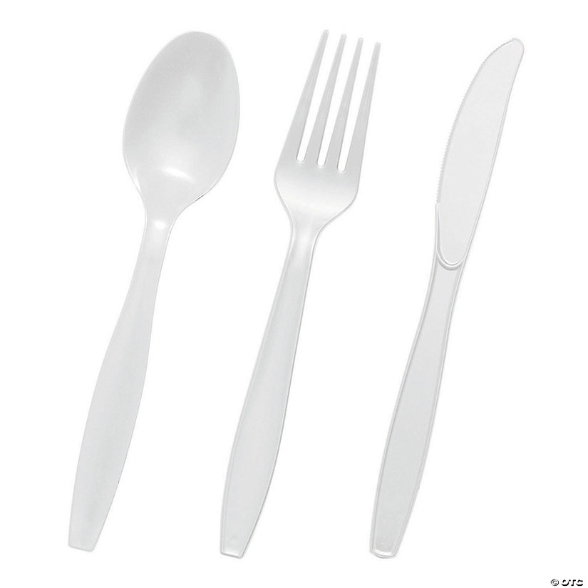3000 Pc. White Disposable Plastic Cutlery Set - Spoons, Forks and Knives (1000 Guests) Image