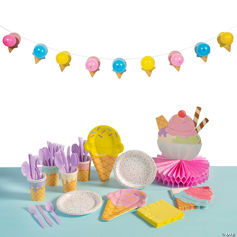 303 Pc. Ice Cream Party Deluxe Tableware Kit for 8 Guests Image