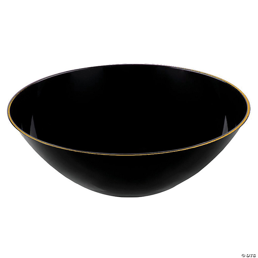 32 oz. Black with Gold Rim Organic Round Disposable Plastic Bowls (25 Bowls) Image